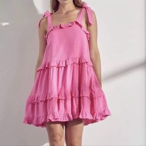 &Merci pink tiered tie shoulder short dress